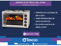 Horno Electrico 40l Atma 2 Anafes- Envios Sin Cargo- Un Ao De Garantia